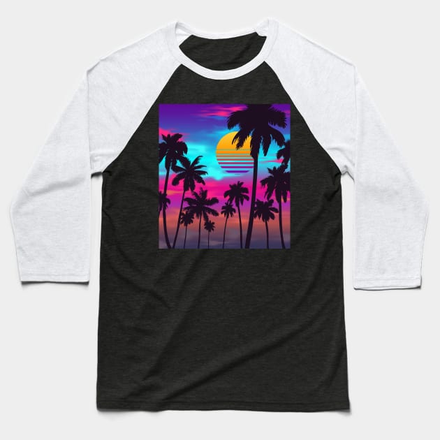 Georgeous Crimson Sunset Synthwave Baseball T-Shirt by edmproject